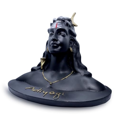 BEXCO Handcrafted Adiyogi Shiva Statue – 4x4x4 Inch Matte Black Lord Mahadev Idol for Car Dashboard, Miniature Meditating Shiva Figurine & Decorative Showpiece for Living Room & Desk