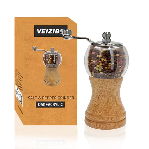 Classical Hand Shake Wood Pepper Grinder Set & Gorgeous Salt, Wooden&Acrylic,Ceramic Blades&Upgrade Metal Handle, Enjoy Your Best Fresh Ground Pepper Sea Salts and Various Spices (1PCS-1) 1pcs-1
