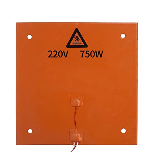 3D Printer Silicone Heater 12.2X12.2 inch 220V 750W Hotbed Mat Heated Bed Pad with Thermistor Strong Adhesive Backing for cr-10 cr-10s
