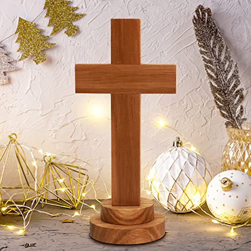 Attivolife Wood Cross Statue with Stand - Spiritual Christian Jesus Holy Cross, Religious Gift for Catholic Easter and Christmas, Wall Table Church Decoration for Home Room (5.5'' x 2.55'')