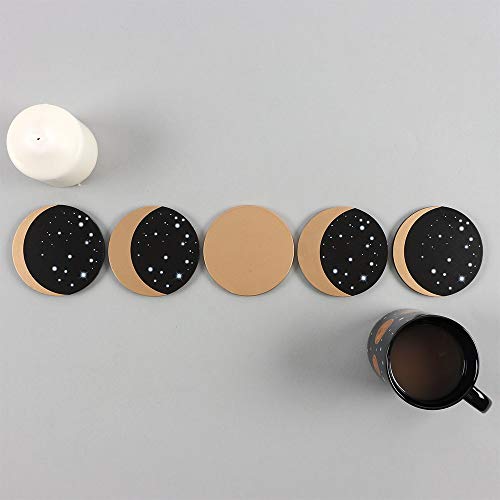 Celestial Moon Phases Coaster Set - Set of 5 Mug Coasters with Spiritual Magic Design