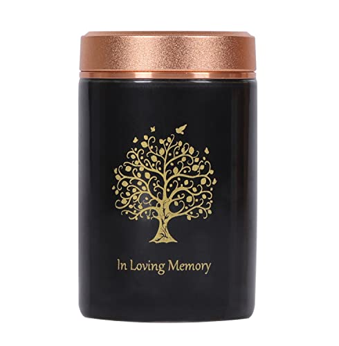 Small Urn for Human Ashes - 3'' Tree of Life Handicrafted Urn - Beautiful Tiny Keepsake Urns - Mini Urn Made of Ceramic - Hold 5 Cubic Inches of Ashes Black
