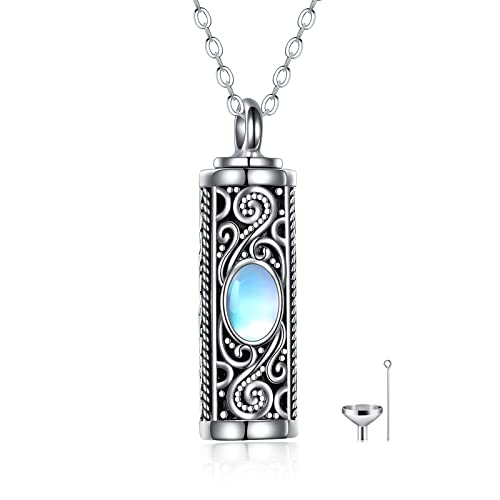 VONALA Moonstone Urn Necklace for Ashes for Women 925 Sterling Silver Filigree Cremation Jewelry for Ashes Men