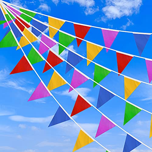 DOJoykey 328ft/100M Bunting Banner, Reusable Nylon Fabric Pennant Bunting with 200pcs Triangle Flags for Mother‘s Day Home Outdoor Garden Birthday Wedding National Day Party Decoration 328ft With 200pcs Flags