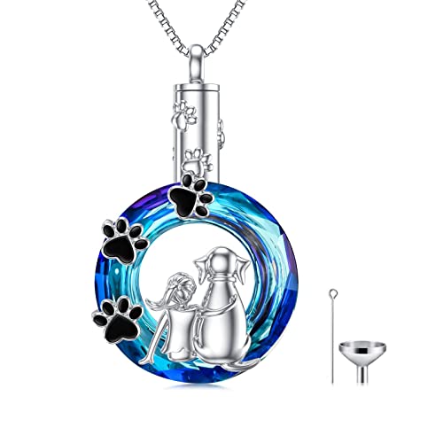 Dog/Cat and Girl Jewelry Sterling Silver 925 Women's Cat Dog Necklace/Urn Necklaces, Pet Cremation Jewelry Necklace Gifts for Women Girls Women Dog Urn