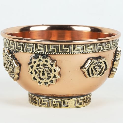 Indian Consigners Small Altar Witchcraft Copper Home Decor Serving, Offering or Smudging Bowl (7 Chakra Bowl), (ICCB) 7 Chakra