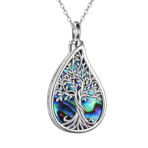 URONE Urn Necklace for Ashes 925 Sterling Silver Cremation Pendant That Holds Ash Memorial Jewellery Gifts for Loved Ones Tree of Life-A
