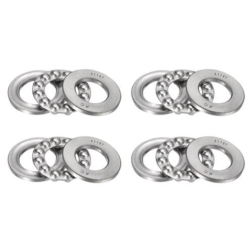 HiPicco Thrust Ball Bearings, 4pcs 51107 Plane Axial Ball Bearing 3-in-1, 35mm x 52mm x 12mm Chrome Steel ABEC3 Single Row Roller