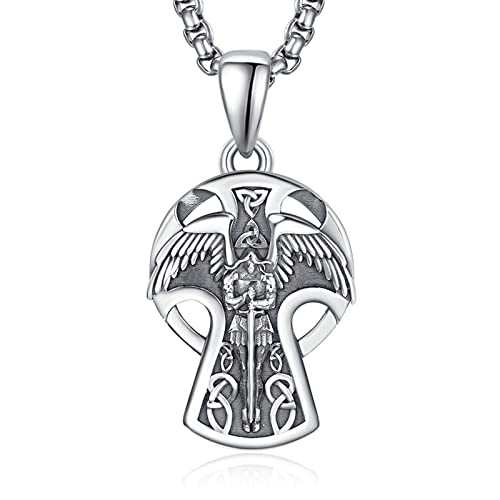 KINGWHYTE Celtic Cross Saint Michael Necklace 925 Sterling Silver for Men