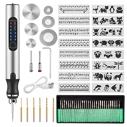 Uolor Electric Engraving Tool Kit, USB Cordless Rechargeable Engraving Pen Mini DIY Engraver Pen Rotary Tool for Carving Wood Metal Stone Plastic Jewelry Glass Etching Cordless USB Rechargeable Engraving Tool Kit