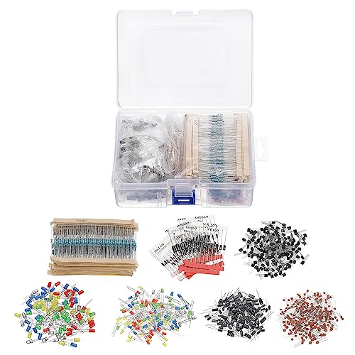 PATIKIL Electronics Component Assortment Kit, 1490Pcs Metal Film Resistors, LED Diodes, Common Diodes, Transistors, Electrolytic Capacitor, Ceramic Capacitors