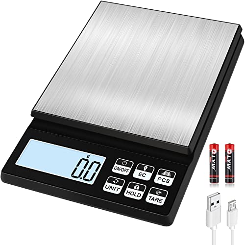 Rechargeable Digital Kitchen Scale, [5kg/0.1g] Diyife Food Scale, High Precision Digital Scale with LCD Display, Tare, PCS Counting, Stainless Steel Platform for Food, Jewelry, Medicine 5kg