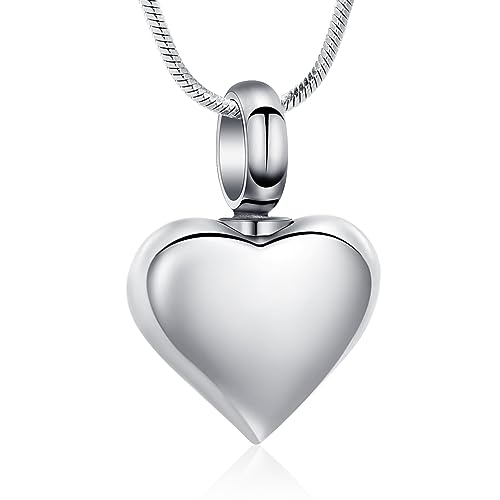 Minicremation Cremation Heart Urn Necklace Ashes Jewelry for Women Men Keepsake Pendant Memorial Locket Ash Holder Sliver-A