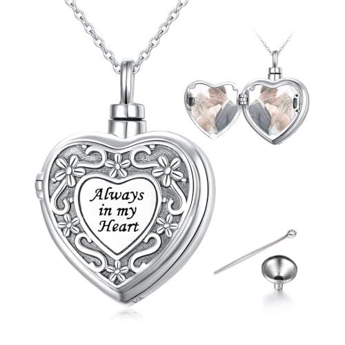 Flyow Cremation Jewelry for Ashes 925 Sterling Silver Urn Necklaces for Ashes Keepsake Memorial Jewelry Gifts for Women Men Pet Heart Urn Necklace That Holds Pictures