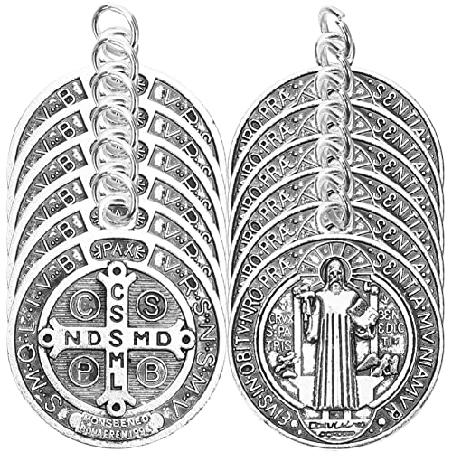SEWACC 12pcs Saint Benedict Medal Charms, St Benedict Medals Pendant Jesus Our Lady Medal Charm Rosary Beads for DIY Jewelry Making