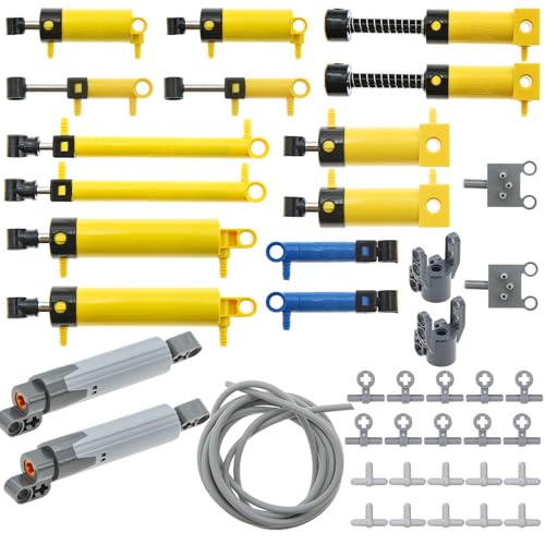 Habow 19Pcs Pneumatic-Technic-Parts Kit Compatible with Mainstream building block brand, Cylinders-Air-Pump Pressure Rod Switch Piston Hose Technic Linear Actuator MOC-Replacement-Parts.