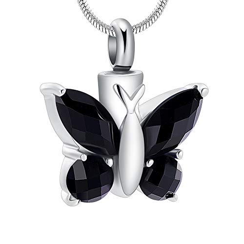 Minicremation Butterfly Cremation Necklace for Ashes Urn Neckalce for Ashes for Women Keepsake Pendant Memorial Jewelry Gifts for A Loss of Loved Ones Black