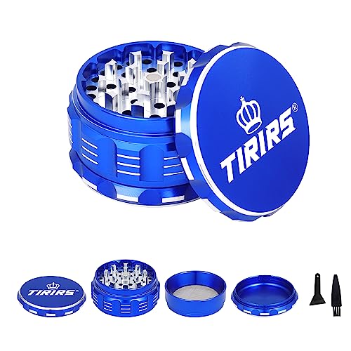 3 Inches 4 Pieces Premium Herb Grinder - Aluminium Large Spice Grinder with Pollen Catcher, Comes with Pollen Scraper and Cleaning Brush, Blue 3 in (75 mm)