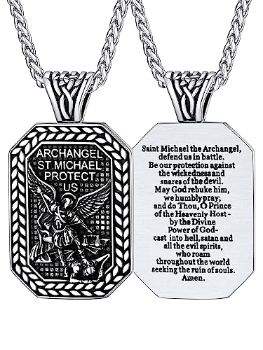 FaithHeart Saint Michael Necklace, Stainless Steel Archangel St Michael Shield/Coin/Dog Tag Pendant Necklaces for Men, Catholic Prayer Jewellery - With Gift Box Octagon-Steel