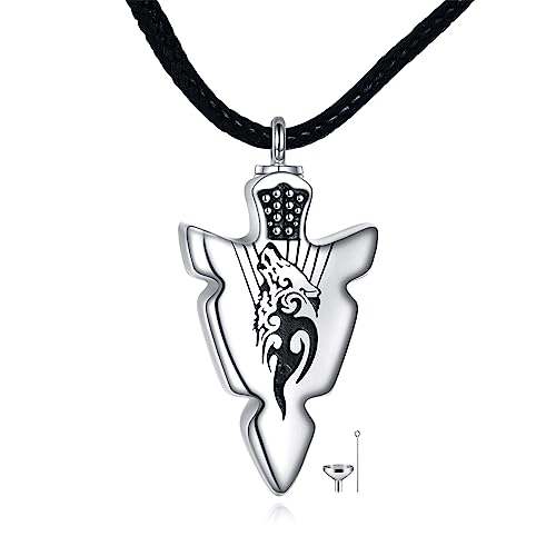VONALA Arrowhead Necklace 925 Sterling Silver Wolf/Lion/Viking Arrow Pendant Necklace Jewellery Gifts for Men Urn