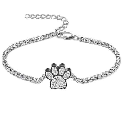 Paw Print Urn Bracelet for Ashes Dog/Cat Stainless Steel Cremation Jewelry Memorial Keepsake Adjustable Bracelets for Ash Holder Black