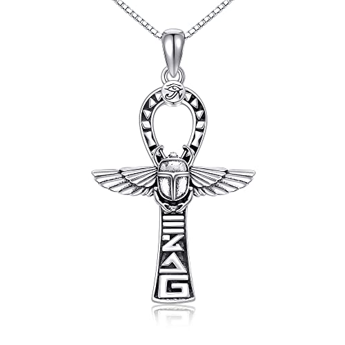 Eye of Horus/Egyptian Cat/Ankh Necklace 925 Sterling Silver Viking Jewellery Egyptian Pendant Necklaces for Men Women Mother Ankh Cross