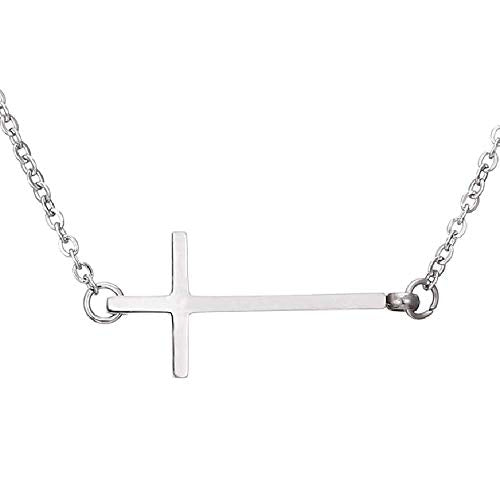 MiniJewelry Minimalist Sideways Cross Necklace for Women Christians Daughters Mom Family Jesus Sacrificial Love Silver Gold Rose-Gold Stainless Steel