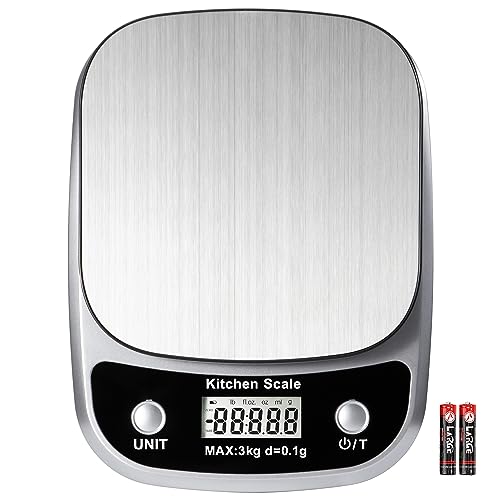 GRAM PRES Food Kitchen Scale Digital Weight Grams and Oz 3kg/0.1g Silver-K1905-3kg