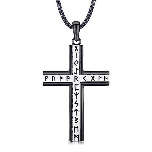 Midir&Etain Cross Necklace for Women Men Sterling Silver Religious Cross Pendant Necklace Jewellery Gifts for Boyfriend Girlfriend D-Rune(Two-tone)