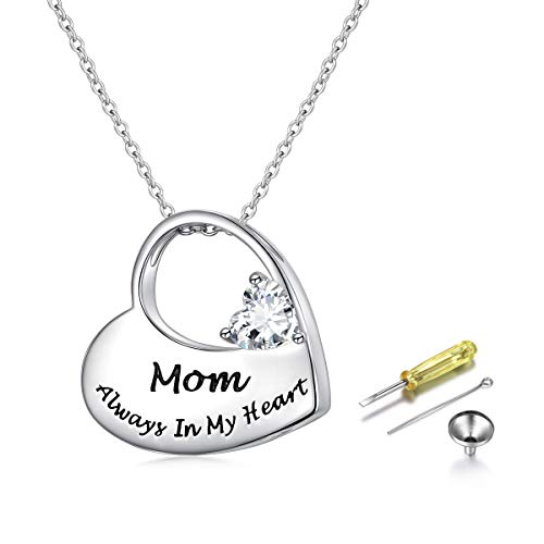 Flyow Cremation Urn Necklace for Ashes for Mom S925 Sterling Silver Keepsake Urn Jewelry Memorial Pendant Necklace for Women