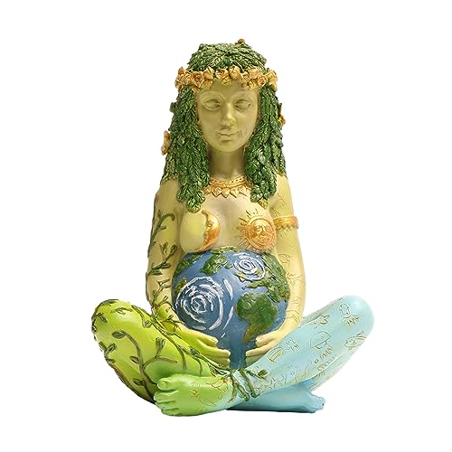 Mother Earth Statue, 7" Fertility Gaia Goddess Statue, Nature Pregnant Wiccan Altar Supplies, Moon Yoga Alter Table Witchcraft
