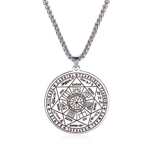 VASSAGO Stainless Steel Seal of The 7 Archangels Pendant Necklace Saint Michael Necklace Spiritual Talisman Amulet Witch Pagan Jewelry for Men Women