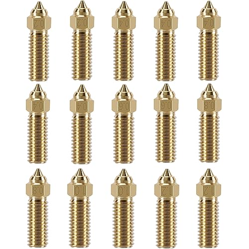 15 pieces K1 brass nozzle set, 3D printer high speed 5 pieces 0.4 mm nozzles and 2 pieces 0.2 mm, 0.6 mm, 0.8 mm, 1.0 mm, 1.2 mm nozzle set for K1, K1 max, Ender 3 V3 KE, CR-10 SE K1 Brass Multi Size