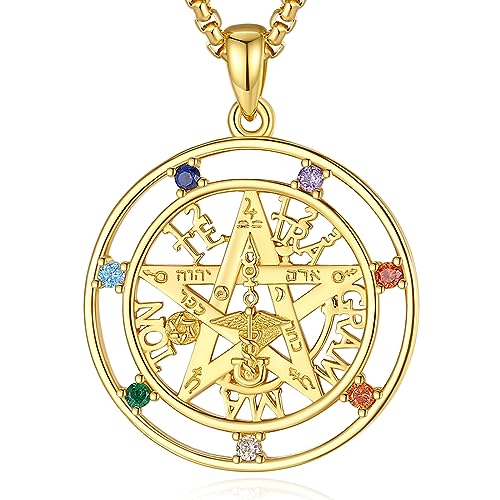 Witcher Pentagramm Kette Ring für Damen Herren Sterling Silber 925, Tetragrammaton Runen Halskette Amulett Vintage Anhänger Energie Schmuck Geschenk für Frauen Herren A-Chakra-Gold