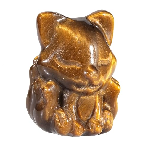 mookaitedecor Small Good Luck Pocket Crystal Fox Figurine Statue Tiger's Eye-brown & Yellow