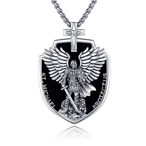 Sterling Silver Four Way Cross/Saint Christopher/Memento Mori Necklace for Men - Religious Jewelry Gift St Michael 3