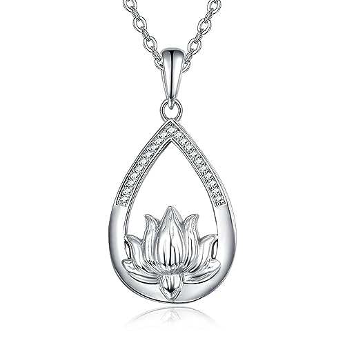 TANGPOET Ashes Necklace 925 Sterling Silver Urn Necklace, Cremation Jewellery for Ashes, Memorial Keepsake Pendant, Gifts for Mum Dad Women Men Pet, with Funnel Filler Kit Lotus flower