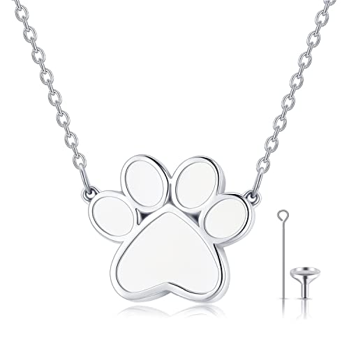 Dog Paw Print Cremation Jewellery for Ashes 925 Sterling Silver Pet Dog Urn Necklace for Ashes Keepsake Pendant Necklace Cat Memorial Gifts for Women Girls