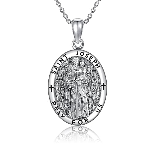 DAYLINLOVE Saint Joseph Medal Necklace 925 Sterling Silver St Joseph Pendant Necklace Protection Religion Saint Joseph Jewelry Gifts for Men Women