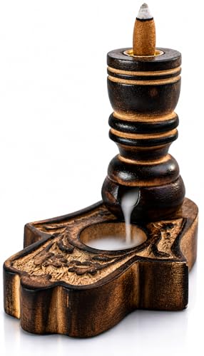 Handmade Wooden Backflow Incense Cone Dhoop Stick Burner Reverse Flow Waterfall Fountain Smoke Stand Ash Catcher Air Diffuser With 12 Incense Cones Home Living Room Decor Aromatherapy Yoga Meditation
