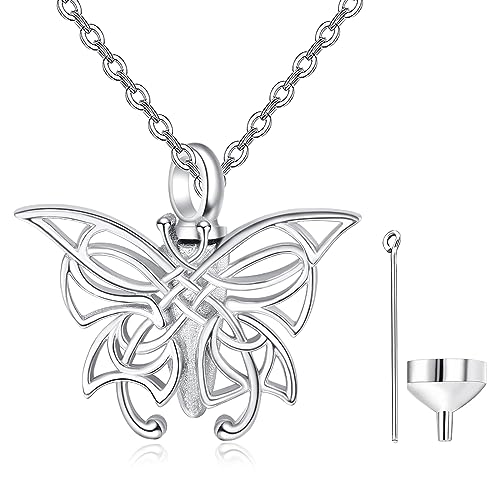 KINGWHYTE Butterfly Ashes Necklace for Women 925 Sterling Silver Urn Necklace for Ashes Butterfly Pendant Cremation Memorial Jewellery for Ash Keepsake