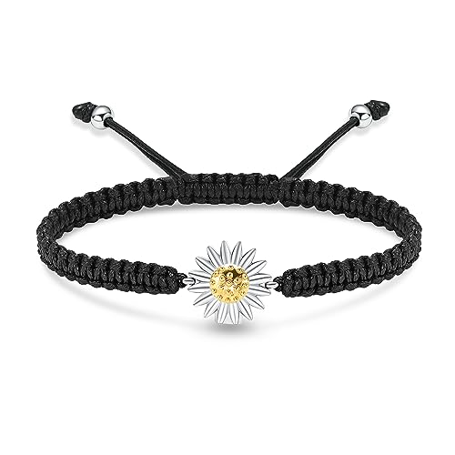 Sunflower Cremation Urn Bracelet for Ashes for Women Girls Adjustable Cremation Jewelry Braided Rope Memorial Bracelet Silver-Gold