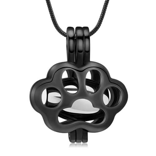 Pet Cremation Jewelry for Ashes for Dog Cat Paw Print Memorial Locket Urn Necklace with Mini Case Keepsake Cremation Jewelry for Women/Men Black-silvery