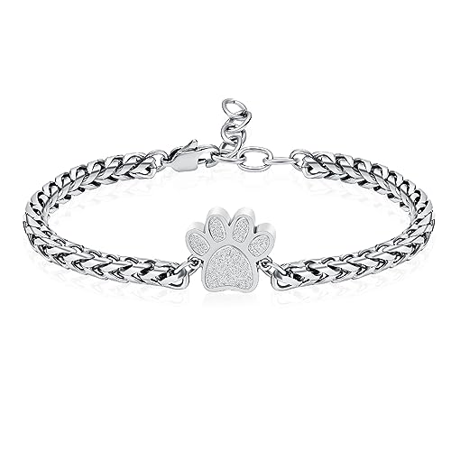 Paw Print Urn Bracelet for Ashes for Dog/Cat Cremation Jewelry Cute Animals Adjustable Memorial Keepsake Bracelets Jewelry for Ash Holder Silver