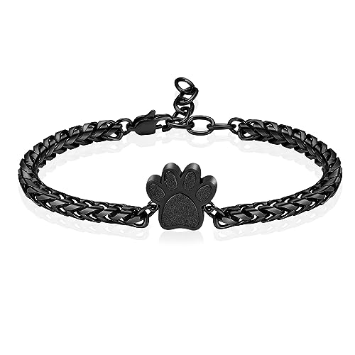 Paw Print Urn Bracelet for Ashes for Dog/Cat Cremation Jewelry Cute Animals Adjustable Memorial Keepsake Bracelets Jewelry for Ash Holder Black