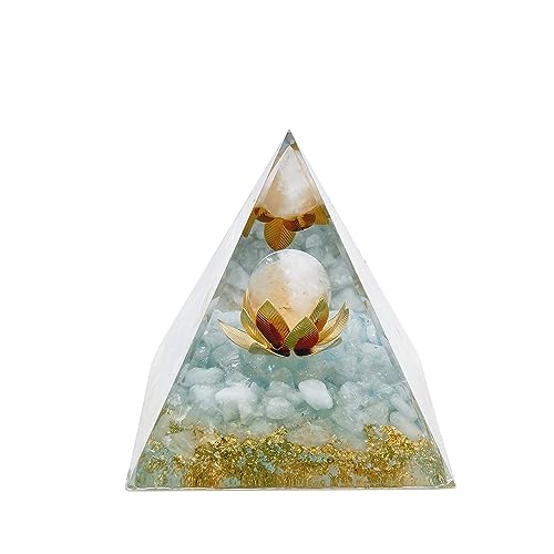 Moonstone Crystal Orgone Pyramid Ogan Crystal Energy Tower Nature Lotus White Crystal Reiki Chakra Crushed Stone Flower of Life Crystal Orgonite Healing Chakra Pyramid Gift for Friend Orchid