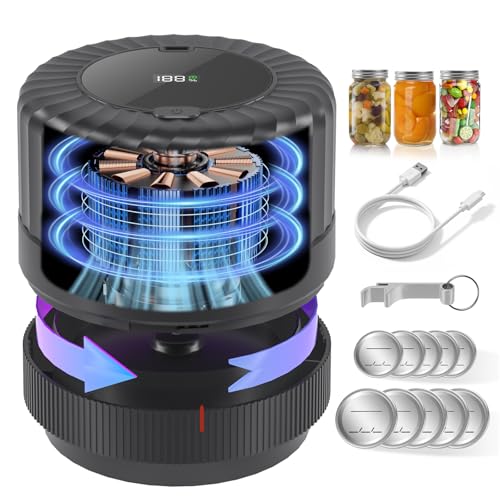 Electric-Mason-Jar-Vacuum-Sealer, Wide Mouth and Regular Mouth Mason Jars with LED Indicator for Food Storage and Fermentation, Black, VP06+