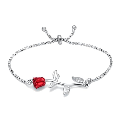 Rose Flower Urn Bracelet for Ashes for Women Memorial Adjustable Ashes Link Bracelet Cremation Jewelry C