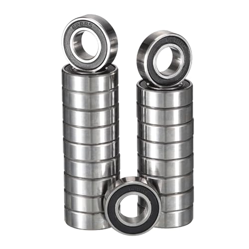 HiPicco 628-2RS Deep Groove Ball Bearings, ID 8mm x OD 24mm x Width 8mm Miniature Bearings, Double Rubber Sealed Ball Bearing Pre-Lubricated Chrome Steel Z2 Lever 20pcs 628-2RS 8x24x8mm