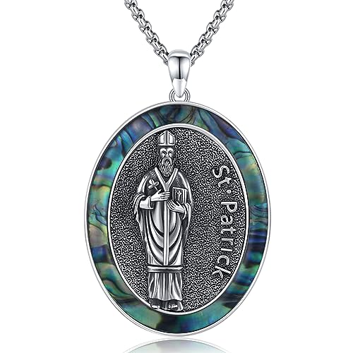 St Patrick Necklace for Men 925 Sterling Silver Saint Medals Patron Saint Patrick Religious Catholic Medal Protection Amulet Necklace Talisman Jewellery Gift Christmas for Men Women